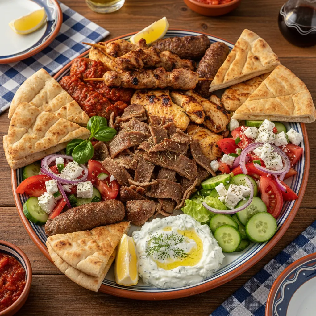 Kreta Schotel — giros, kipfilet, suflaki, sutzuki